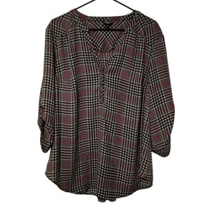 Torrid Harper Georgette Black Pink Plaid Pullover Blouse, Plus Size 2X